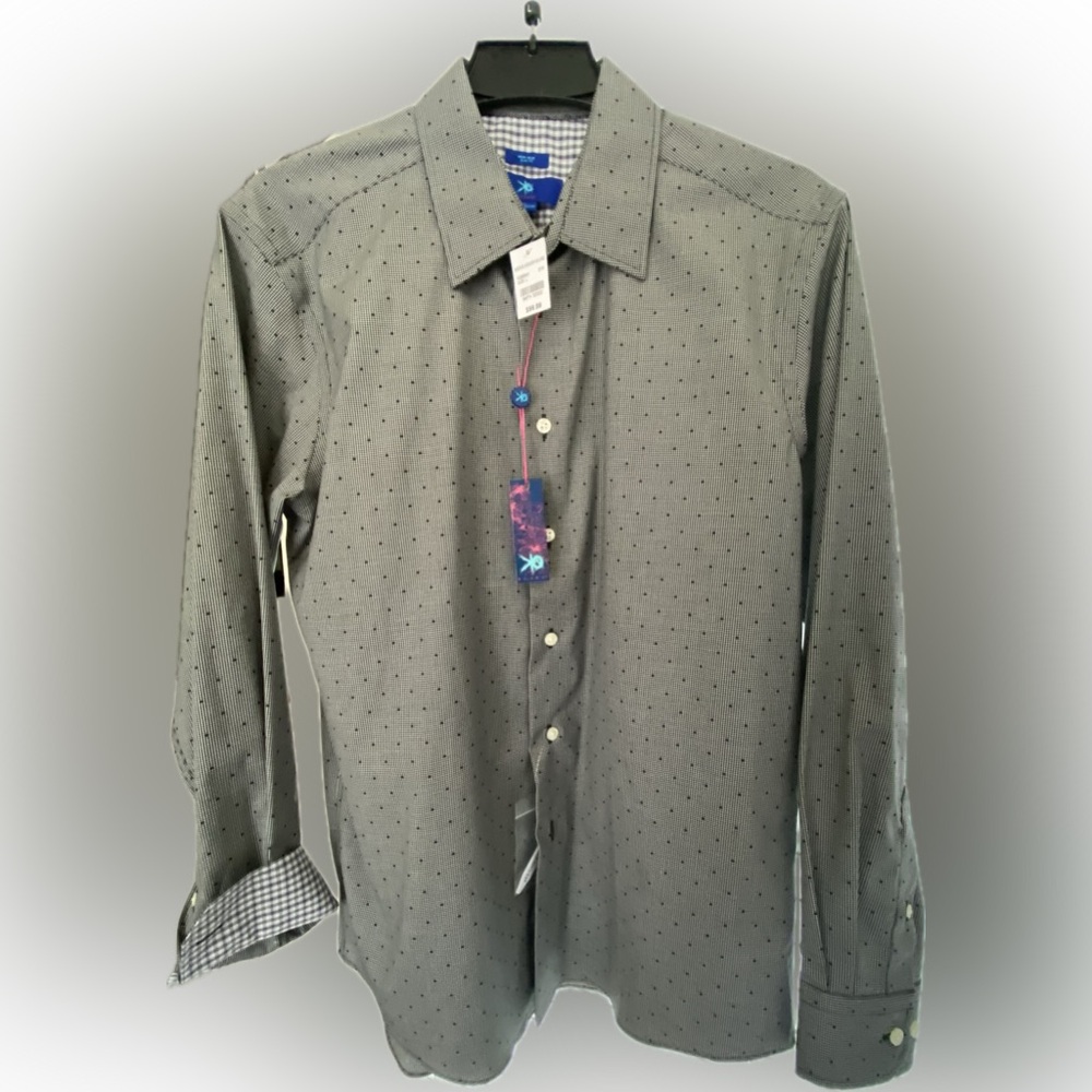 Egara Black Button Down Shirt with Subtle Dots.  Slim fit. Brand new with tags.